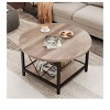2-Tier Modern Round Coffee Table With Storage Open Shelf Wood Center Coffee For Home Office Living Room Light Brown - 2 of 4