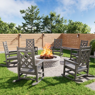 Oversized Adirondack Rocking Chair Set of 6 - HDPE Poly Lumber, 380lb Capacity & Weather-Resistant with Wood Texture for Patio, Pool, Deck