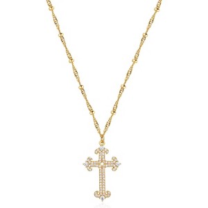 Cross Necklace 14K Plated Dainty Chain, Minimalist Faith Pendant Religious Prayer Jewelry Gift - 1 of 4