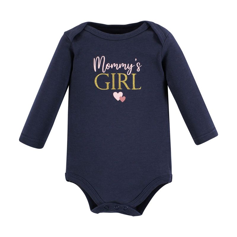 Hudson Baby Infant Girl Cotton Long-Sleeve Bodysuits, Girl Mommy Pink Navy 3-Pack, 5 of 6