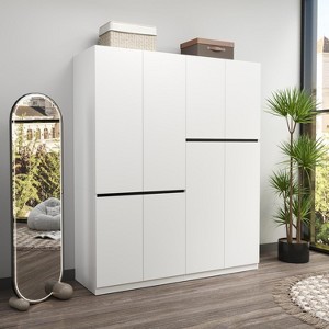 TIRAMISUBEST 4-Door Wardrobe Armoire Closet, 74'' Tall Freestanding Wood Storage Cabinet with 2 Hanging Rods ¨C White Bedroom Organizer - 1 of 4