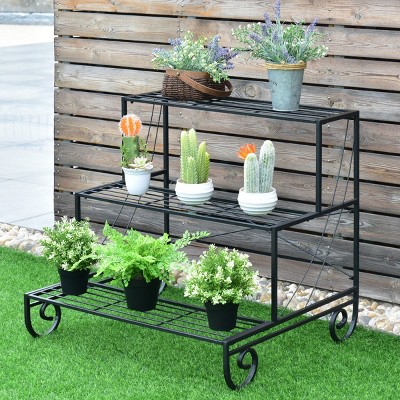 Costway 3 Tier Outdoor Metal Plant Stand Flower Planter Garden Display Holder Shelf Rack