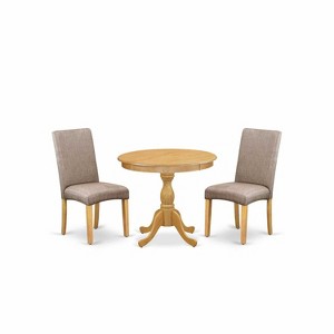 3-Piece Natural Oak Finish Solid Wood Top - Round Dining Room Set with High Back - Seats 4 - 1 of 4