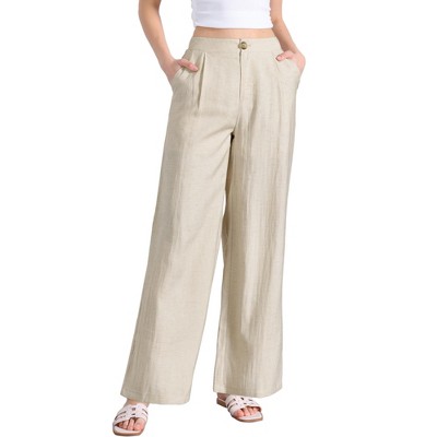 INSPIRE CHIC Women's Elastic High Waist One Button Lightwieght Wide Leg Pants with Pockets