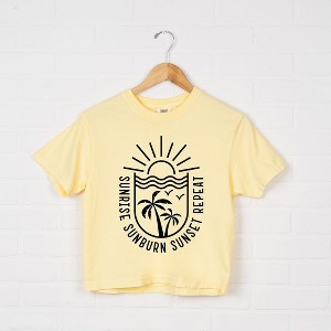 Simply Sage Market Women's Sunrise Sunburn Sunset Repeat Beachscape Short Sleeve Relaxed Fit Cropped Tee - 1 of 3