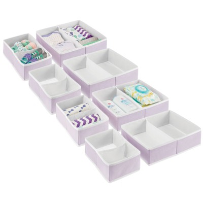 Image of mDesign Fabric Nursery Divided Drawer Organizer Bin, 4 Pack, Light Purple/White