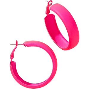Matte Neon Hoop Earrings, Large Retro Multicolor Round Circle Earrings for Women, Lightweight Party Jewelry - 1 of 4