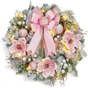 24 In Christmas Wreath for Front Door, Pre-Lit Christmas Wreath, Xmas Door Wreath for  Door Fireplace Wall Window, Indoor Outdoor Christmas Decor - 1 of 4