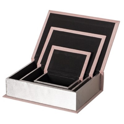 Pink Velvet Antique Wooden Lidded Storage Box Set