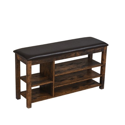 GlasFlength Shoe Racks 3 Tier Shoe Bench Entryway with Cushion Wood Bench with Shoe Storage for Entryway, Black, 39.5"*12"*22"