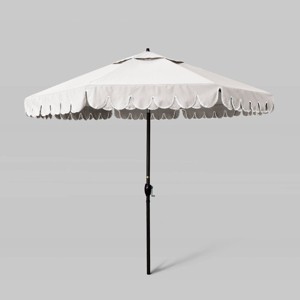 9' Sunbrella Scallop Base Market Patio Umbrella with Auto Lift - Bronze Pole - California Umbrella - 1 of 3