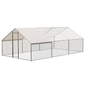 Chicken Coop Large Metal Walk-in Poultry Cage Chicken House Outdoor with Waterproof Cover - 1 of 4