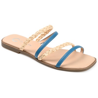 Journee Collection Womens Brinna Tru Comfort Foam Low Stacked Heel Slide Sandals Blue 9.5