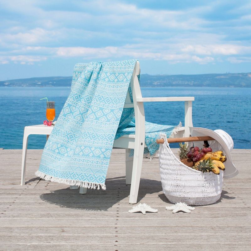 2pc Turkish Cotton Sea Breeze Pestemal Beach Towel Turquoise - Linum Home Textiles, 4 of 7
