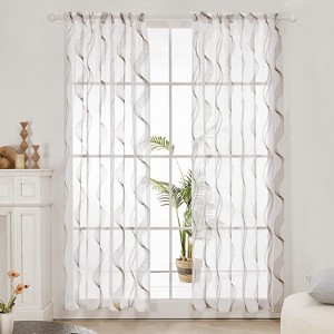 Deconovo Sheer Embroidered Wave Curtain Panel Pairs(2 Panel) - 1 of 4