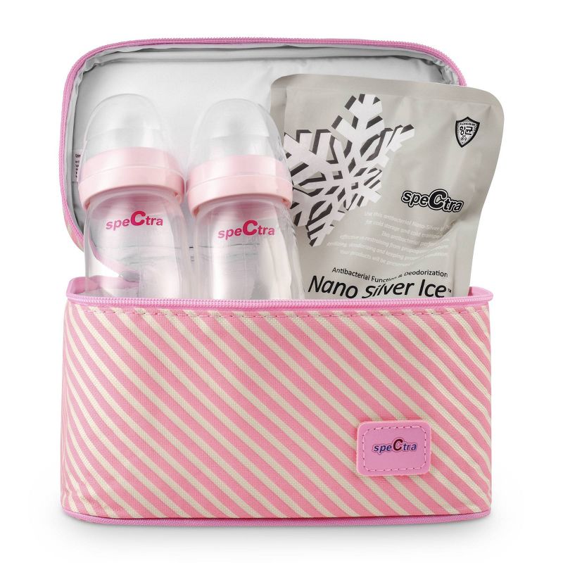 Spectra Pink Cooler with Ice Pack and Breast Milk Bottles Kit, 1 of 6