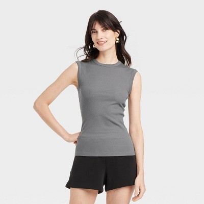 Women's Ribbed Muscle Tank Top - A New Day™ Gray M