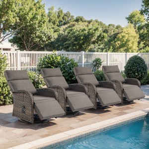 Buenhomino 4 Pieces Outdoor Swivel Recliner Chair Reclining Patio Chair with Adjustable Backrest and Footrest, Wicker Chaise Lounge Chair - 1 of 4