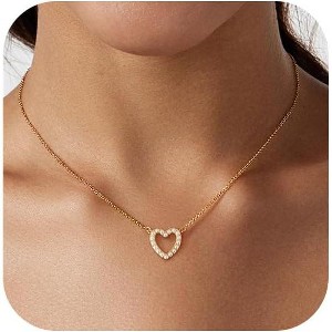 Gold Silver Plated Heart Choker Necklace Dainty Love Jewelry Gift - 1 of 4