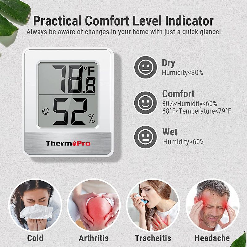 ThermoPro TP49 Mini Hygrometer Thermometer with Large Digital View Indoor Thermometer Humidity Gauge Monitor for Greenhouse Cellar, 4 of 11