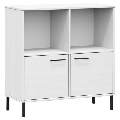 vidaXL Solid Pine Wood Bookcase with Metal Legs - White, Rustic, Durable, Spacious Compartments