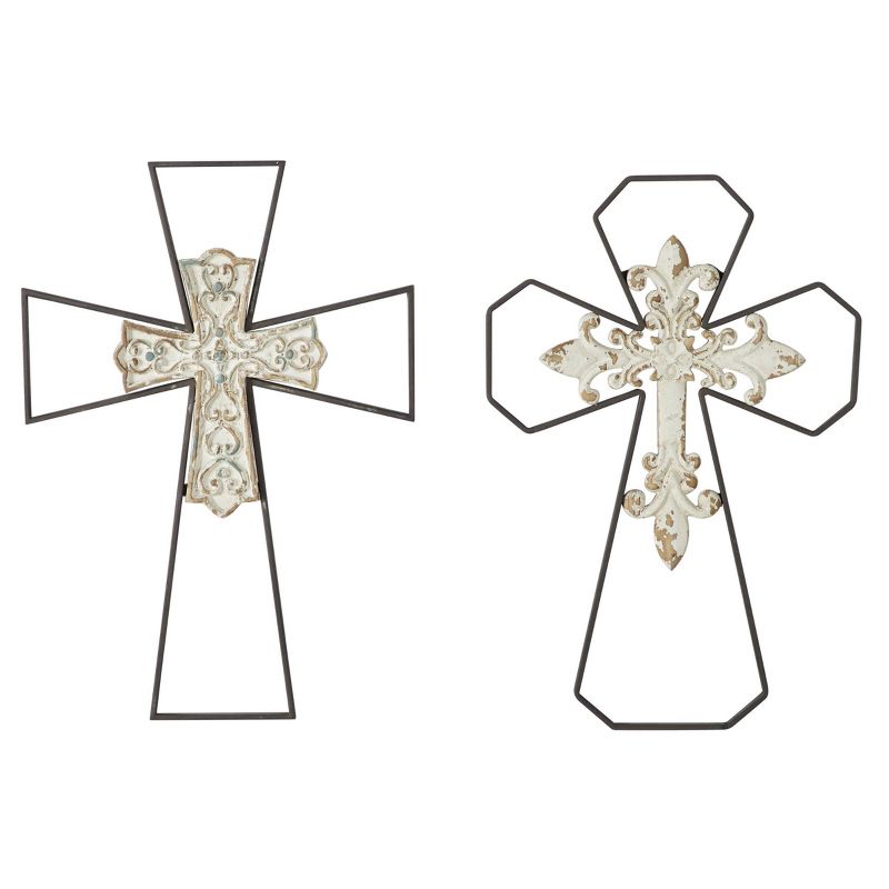 Set of 2 Metal Cross Carved Wood Wall Decors Black - Olivia &#38; May, 2 of 7