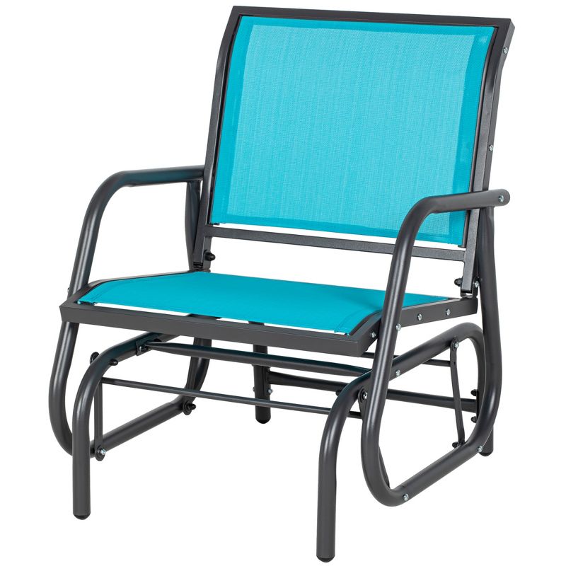 Outsunny Outdoor Glider Chair, Swing Chair with Breathable Mesh Fabric, Curved Armrests and Steel Frame for Porch, Garden, Poolside, Balcony, Blue, 4 of 7