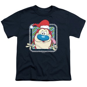 Boys' Ren & Stimpy Festive Stimpy With Christmas Santa Hat T-Shirt - 1 of 4