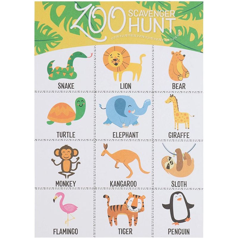 Blue Panda 50 Pack Zoo Animals Scavenger Hunt Cards for Kids, Outdoor Family Find and Seek Game, 4 of 5