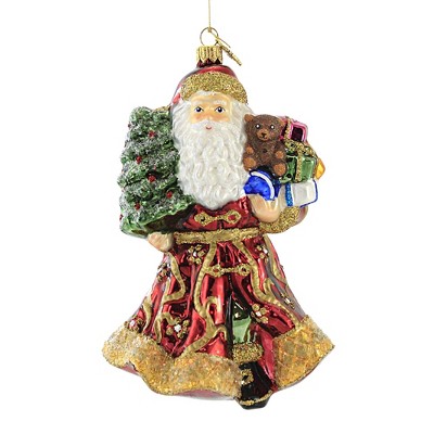 Huras 7.5" Santa In Floral Coat Ornament Regal Christmas Bear  -  Tree Ornaments