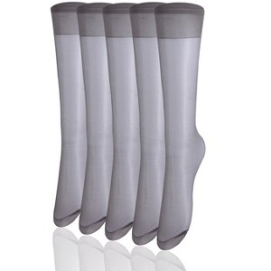 Allegra K Women's Silky Semi-Sheer Reinforced Toe Calf Socks 10 Pairs - 1 of 4