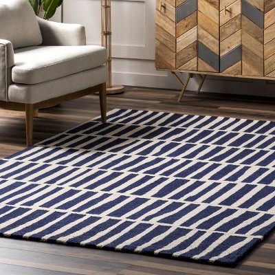 Lemuel Navy Geometric Hand-Tufted Wool Rug, 5' x 8'