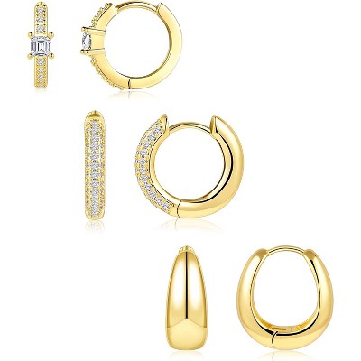 Small Sterling Silver Huggie Hoop Earrings Set for Women, 14K Gold Plated Hoops Stacks for Multiple Piercings