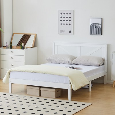 KTMBDW Queen/Full/Twin Size Wood Platform Bed Frame with Headboard, No Box Spring Needed, Mattress Foundation, Noise-Free, Easy Assembly