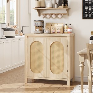 Mid Century Modern Sideboard Buffet with Rattan Doors - Retro Storage Cabinet with Adjustable Shelf - 1 of 4
