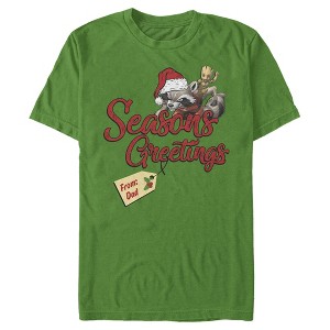 Men's Marvel Christmas Rocket & Groot Dad Greetings T-Shirt - 1 of 4