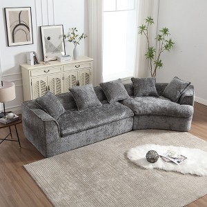 Stylish Boucle Apartment Sofa: 3-Seater with Distinctive Double Seat and Corner Construction - 1 of 4