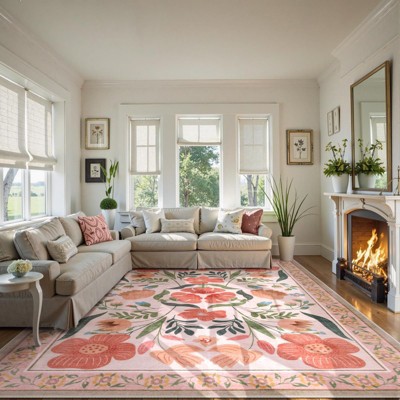 Lahome Country Floral Short Pile Velvet Rectangular Indoor Area Rug