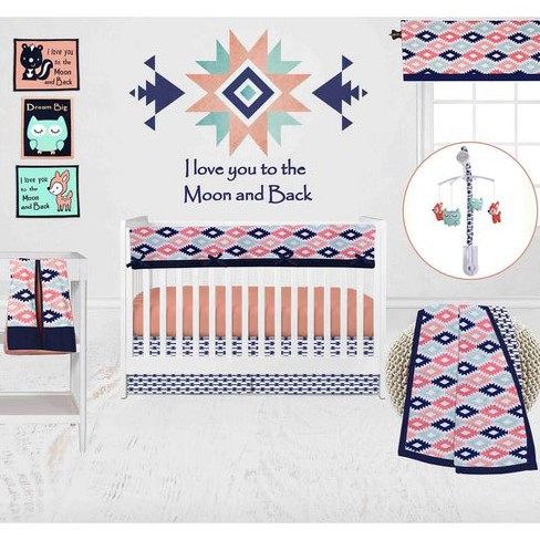 Coral and cheap mint crib bedding