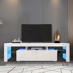 FONTOI TV Stand with Open Shelves for Televisions up to 70", Media Storage Console Table for Living Room, White, 13.78"*17.72"*62.99" - 1 of 4