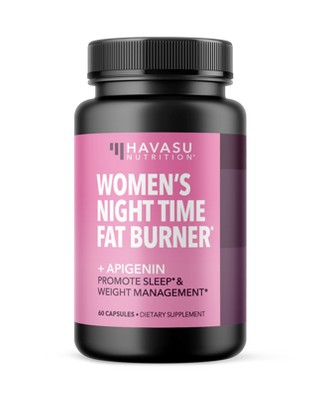 Women's Night Time Fat Burner + Apigenin Capsules, Metabolism Booster and Appetite Suppressant for Weight Loss, Havasu Nutrition, 60ct