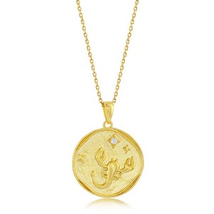 Bella Silver Sterling Silver 'SCORPIO' CZ Zodiac Circle 18" Pendant Necklace  - Gold Plated - Gold - 1 of 2