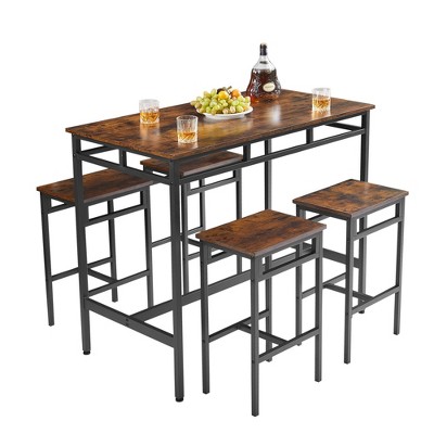 DSVIMOY Counter and Bar Stool Set Industrial Style Dining Table with High Stools for Modern Spaces, Brown, 47.64"*27.95"*5.91"