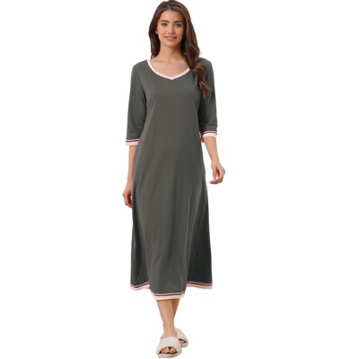 cheibear Women's 3/4 Sleeve V Neck Full Length Sleep Nightdress with Pockets