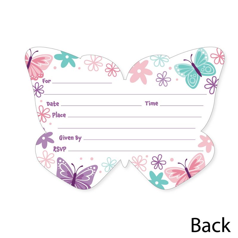 Big Dot of Happiness Beautiful Butterfly - Shaped Fill-In Invitations Floral Baby Shower or Birthday Party Invitation Cards with Envelopes - Set of 12, 5 of 8