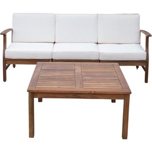 Dexmalle Patio Acacia Wood Sofa and Table Set,Cream White - 1 of 4