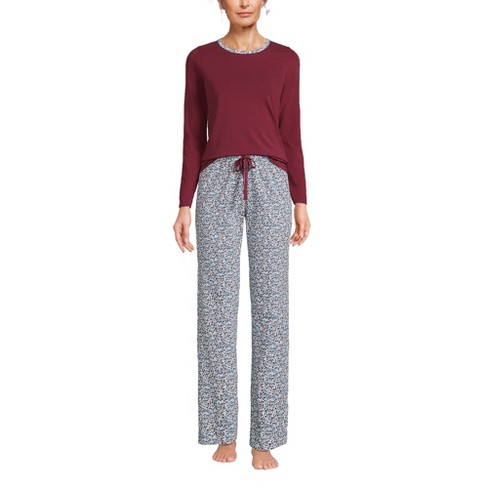 Lands' End Women's Tall Knit Pajama Set Long Sleeve T-shirt And Pants -  Medium Tall - Muted Blue Florals : Target