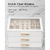 Jewelry Box for Women, Glass Lid Jewelry Organizer with 3 Drawers for Necklaces Rings Earrings Bracelets-White - 3 of 4