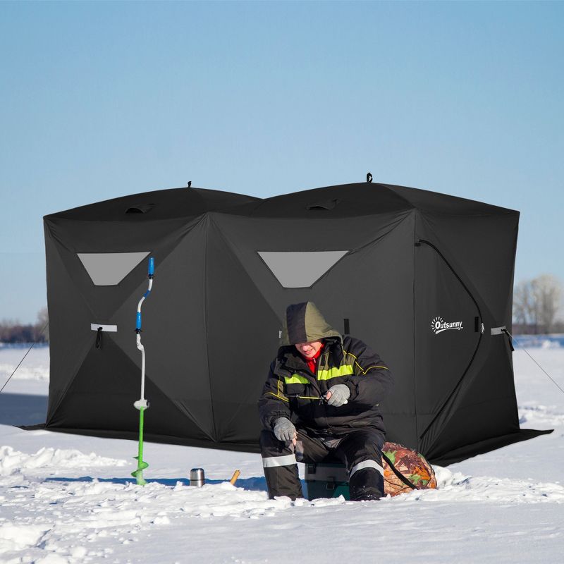 Outsunny 8 Person Ice Fishing Shelter, Waterproof Oxford Fabric Portable Pop-up Ice Tent with 4 Doors for Outdoor Fishing, 3 of 9