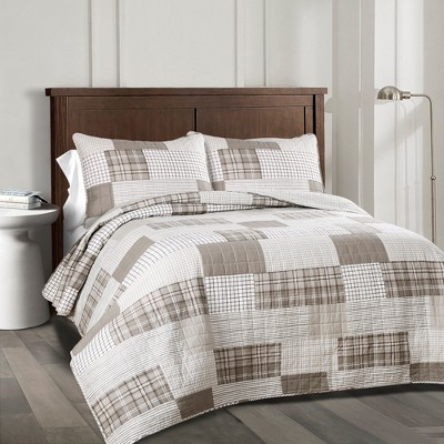 Full/Queen 3pc Greenville Reversible Quilt Set Taupe - Lush Décor